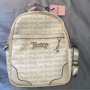 Juicy Couture Logo Backpack Sandstone Heartless Bag Gold Heart Rhinestone Charm